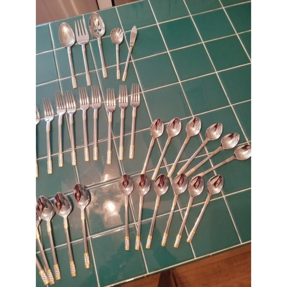 Wallace Golden Aegean‎ Weave Stainless 60+pc set 18/10 Missing One Fork. Butter